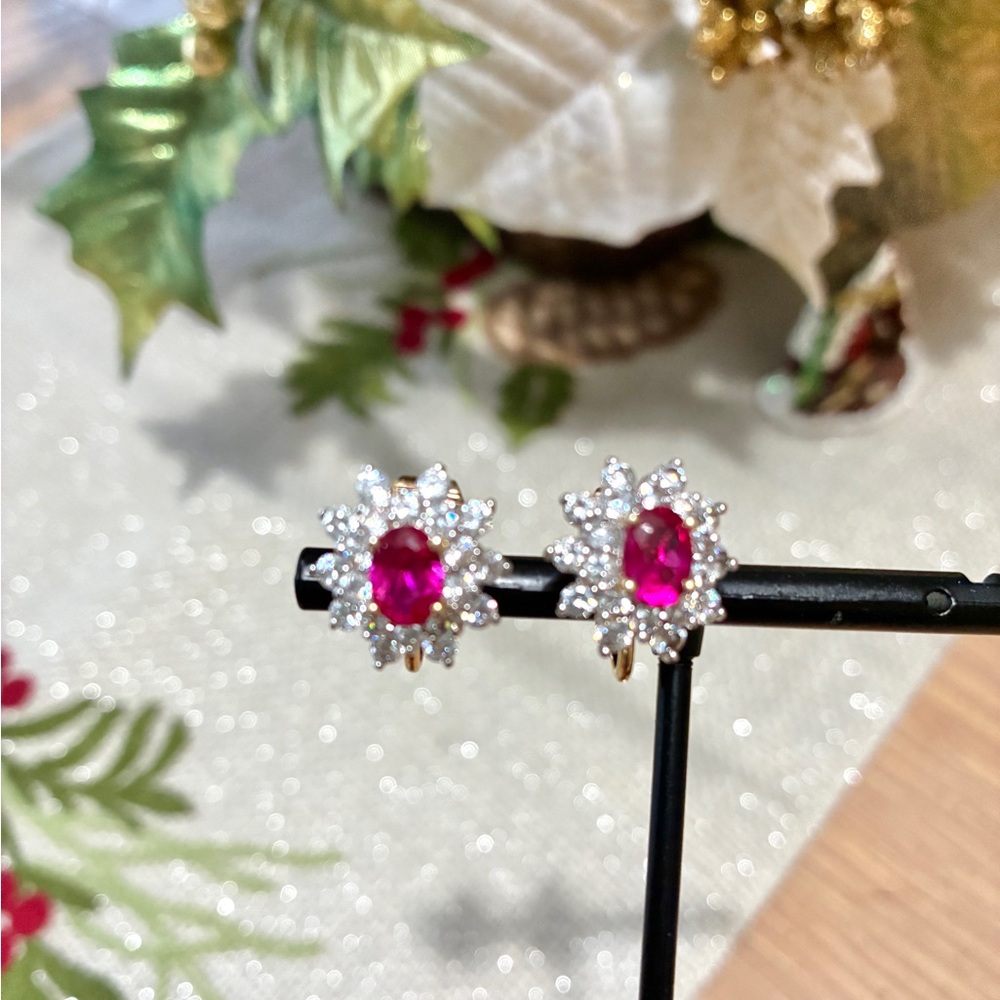 Elegant Ruby and Diamond Faux Earrings